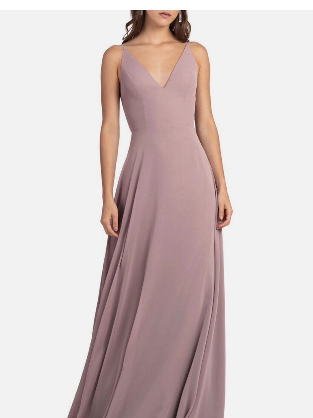Jenny Yoo Dusty Mauve V-Neck Spaghetti Strap Maxi Dress